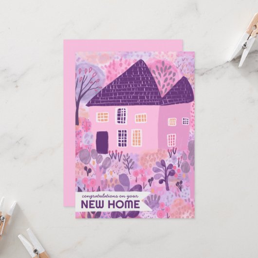 Gefeliciteerd Nieuw Huis Tuin Waterverf Cute Kaart (Voorkant / Achterkant in situ)