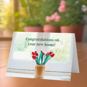 Gefeliciteerd Nieuw Thuis Huis Verwarmingsbloemen Kaart