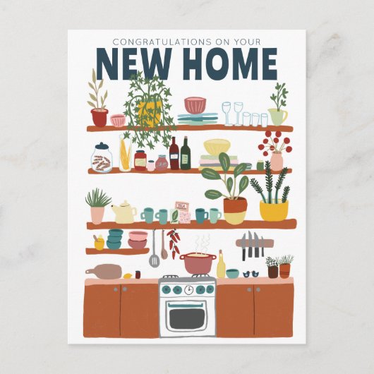 GEFELICITEERD NIEUW THUIS VERHUIZING Cute Kitchen Briefkaart (Voorkant)