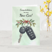 Gefeliciteerd Nieuwe Auto Kerst Holly Berries Kaart (Gele Bloem)
