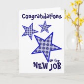 Gefeliciteerd nieuwe baan blauwe ster grafiek kaart (Gele Bloem)