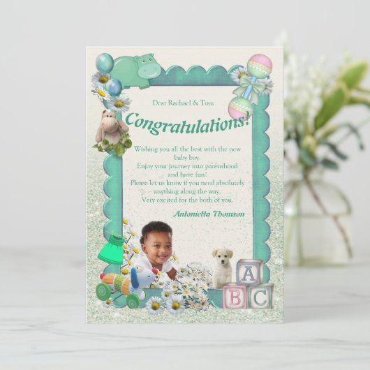 Gefeliciteerd Nieuwe Baby Boy Kaart (Staand voorkant)