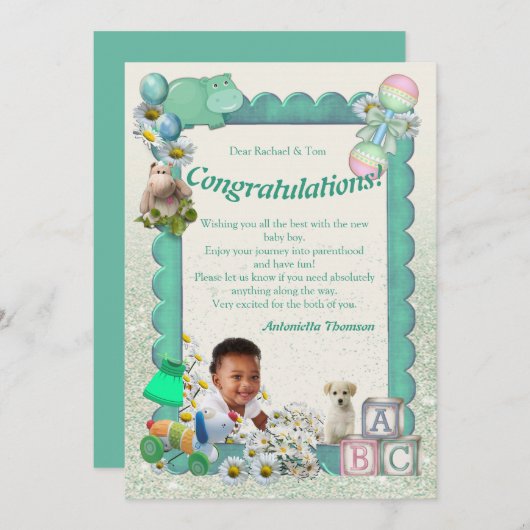 Gefeliciteerd Nieuwe Baby Boy Kaart (Voorkant / Achterkant)