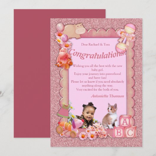 Gefeliciteerd, nieuwe Baby Girl Kaart (Voorkant / Achterkant)