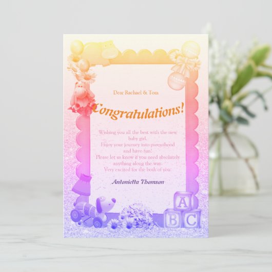 Gefeliciteerd, nieuwe Baby Girl Kaart (Staand voorkant)