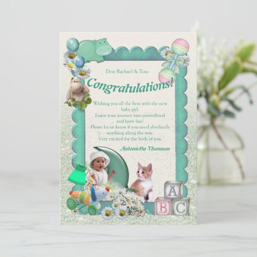 Gefeliciteerd, nieuwe Baby Girl Kaart (Staand voorkant)