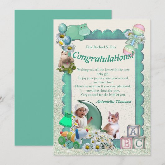 Gefeliciteerd, nieuwe Baby Girl Kaart (Voorkant / Achterkant)