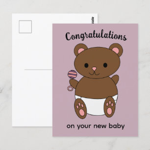 Gefeliciteerd Nieuwe Baby Meisje Beer Roze Briefkaart