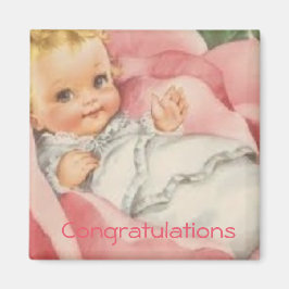 Gefeliciteerd Nieuwe Baby Meisje Roze Vintage Magn Magneet