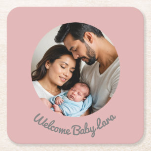 Gefeliciteerd nieuwe baby meisje roze, welkom baby kartonnen onderzetters