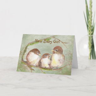 Gefeliciteerd Nieuwe Baby Meisje Schattigee Vogel Aankondiging