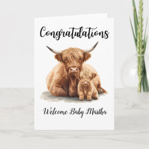 Gefeliciteerd Nieuwe Baby Schotse Hoogland Koe Moe Kaart