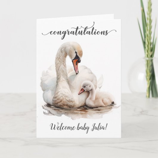 Gefeliciteerd Nieuwe Baby Swan Moeder Kaart (Voorkant)