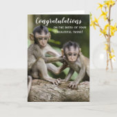 Gefeliciteerd Nieuwe Baby Twins Monkey Kaart (Gele Bloem)