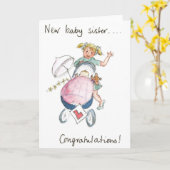 Gefeliciteerd, nieuwe baby zus! kaart (Gele Bloem)