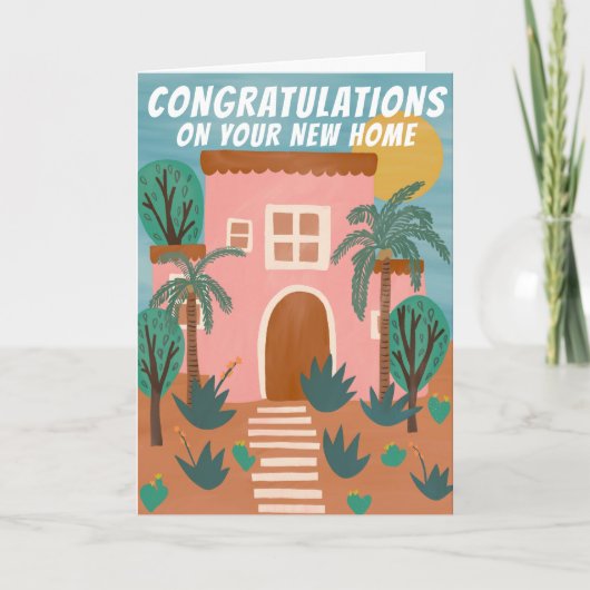 Gefeliciteerd Nieuwe Home Adobe House Cactus Custo Kaart (Voorkant)