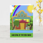 Gefeliciteerd Nieuwe Home Cartoon House kaart (Gele Bloem)