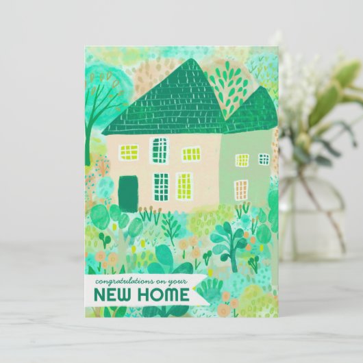 Gefeliciteerd Nieuwe Home Garden Waterverf Schatti Kaart (Staand voorkant)