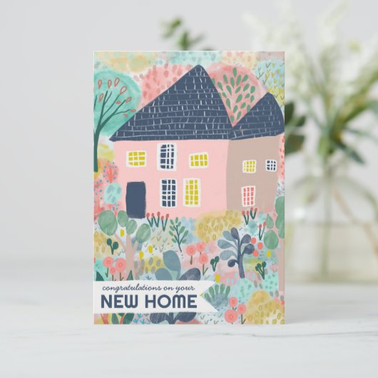 Gefeliciteerd Nieuwe Home Garden Waterverf Schatti Kaart (Staand voorkant)