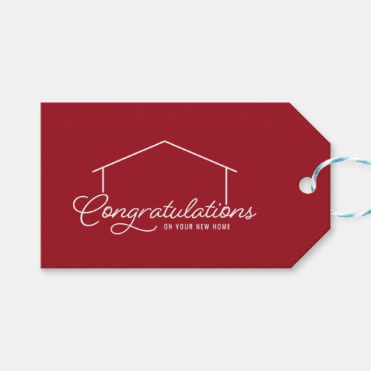 Gefeliciteerd Nieuwe Home Silhouet Bewerkbare kleu Cadeaulabel (Voorkant (Horizontaal))