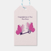 Gefeliciteerd Nieuwe Home Sleutel Roze Vlinders Cadeaulabel (Voorkant)