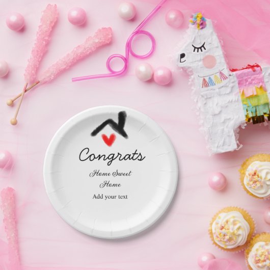 Gefeliciteerd nieuwe huiseigenaar onroerend goed i papieren bordje (Feest)