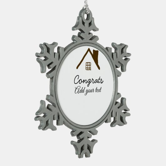 Gefeliciteerd nieuwe huiseigenaar onroerend goed i tin sneeuwvlok ornament (Links)