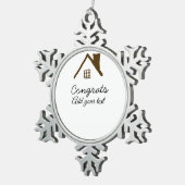 Gefeliciteerd nieuwe huiseigenaar onroerend goed i tin sneeuwvlok ornament (Rechts)