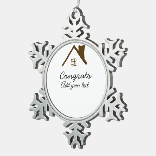 Gefeliciteerd nieuwe huiseigenaar onroerend goed i tin sneeuwvlok ornament (Rechts)