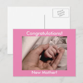 Gefeliciteerd Nieuwe moeder en roze baby Girl Briefkaart (Voorkant / Achterkant)
