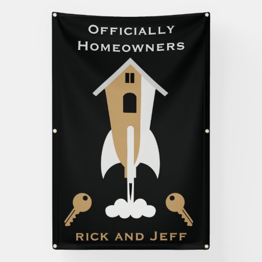Gefeliciteerd, nu echt huiseigenaar spandoek (Verticaal)