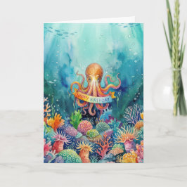 Gefeliciteerd Octopus Oceaan Zeedieren Water Visse Kaart