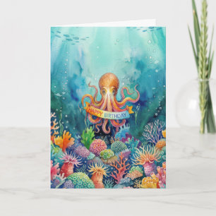 Gefeliciteerd Octopus Oceaan Zeedieren Water Visse Kaart