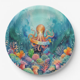 Gefeliciteerd Octopus Oceaan Zeedieren Water Visse Papieren Bordje