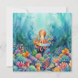 Gefeliciteerd Octopus Oceaan Zeeleven Water Vissen Kaart