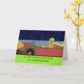 Gefeliciteerd oma met haar nieuwe auto, Retro Kaart (Gele Bloem)