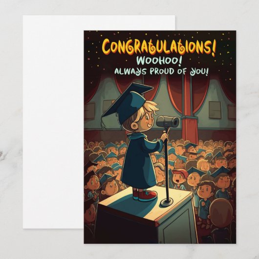 Gefeliciteerd op je Afstuderen - glimlachende jong Feestdagenkaart (Voorkant / Achterkant)