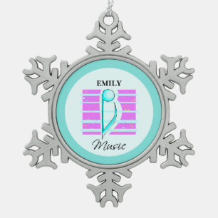 Gefeliciteerd, opmerking: muzikale prestaties tin sneeuwvlok ornament