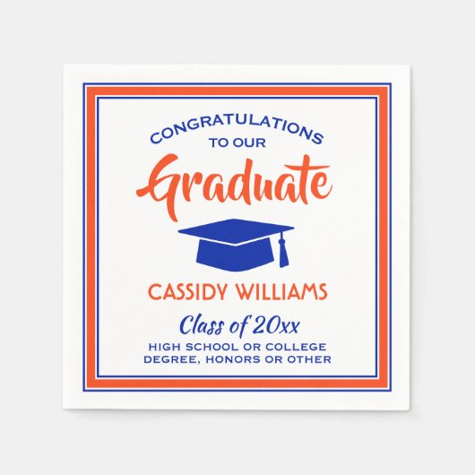 Gefeliciteerd Oranje en Blauw Modern Afstuderen Servet (Voorkant)