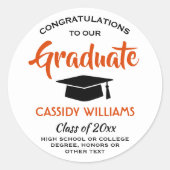 Gefeliciteerd Oranje zwart-wit Afstuderen Ronde Sticker (Voorkant)