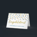 Gefeliciteerd ouders van de bruid Gold Blue Kaart<br><div class="desc">Trouwfelicitatiekaart voor de ouders van de bruid met blauw en goud confetti patroon.</div>