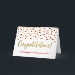 Gefeliciteerd ouders van de bruid Gold Red Kaart<br><div class="desc">Trouwfelicitatiekaart voor de ouders van de bruid met rood en goud confetti patroon.</div>