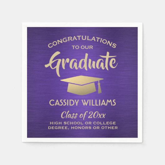 Gefeliciteerd, Paars en Gold Modern Afstuderen Servet (Voorkant)