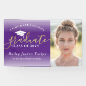 Gefeliciteerd Paars Gold Photo Afstuderen Spandoek (Horizontaal)