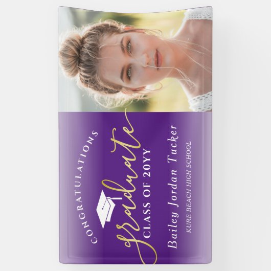 Gefeliciteerd Paars Gold Photo Afstuderen Spandoek (Verticaal)