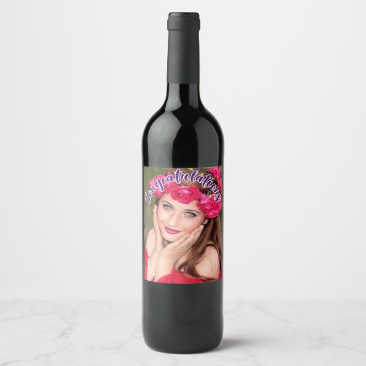 GEFELICITEERD Paars OVERLAY TEKST Wijnlabel Wijn Etiket (Voorkant)