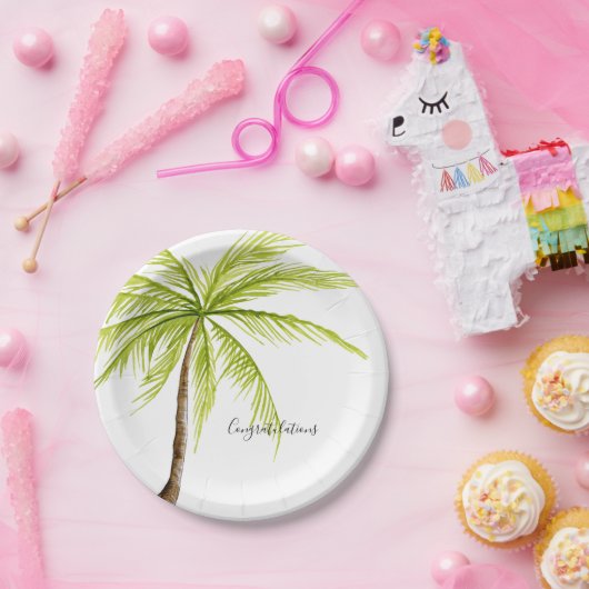 Gefeliciteerd palm Tree Custom Island Beach Papieren Bordje (Feest)