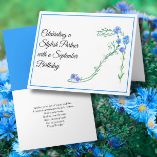 Gefeliciteerd Partner Blue Asters in september ver Kaart