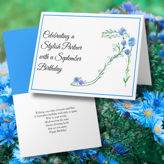 Gefeliciteerd Partner Blue Asters in september ver Kaart