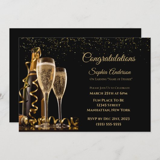 Gefeliciteerd Party-Black en Gold- Kaart (Voorkant / Achterkant)